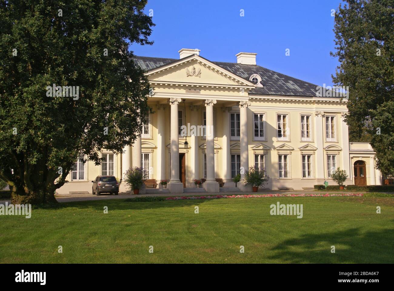 A Baroque-Classicist palace build in 1783 for Walewski`s chamberlain. Walewice, Lodz Voivodeship, Poland. Stock Photo